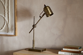 Thenkara Directional Desk Lamp - Antique Brass-LAMPS-Nkuku