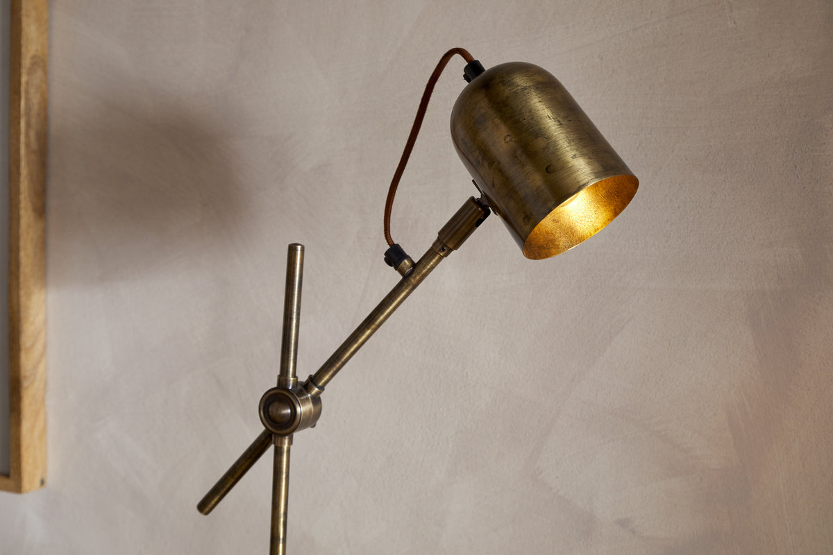 Thenkara Directional Desk Lamp - Antique Brass-LAMPS-Nkuku