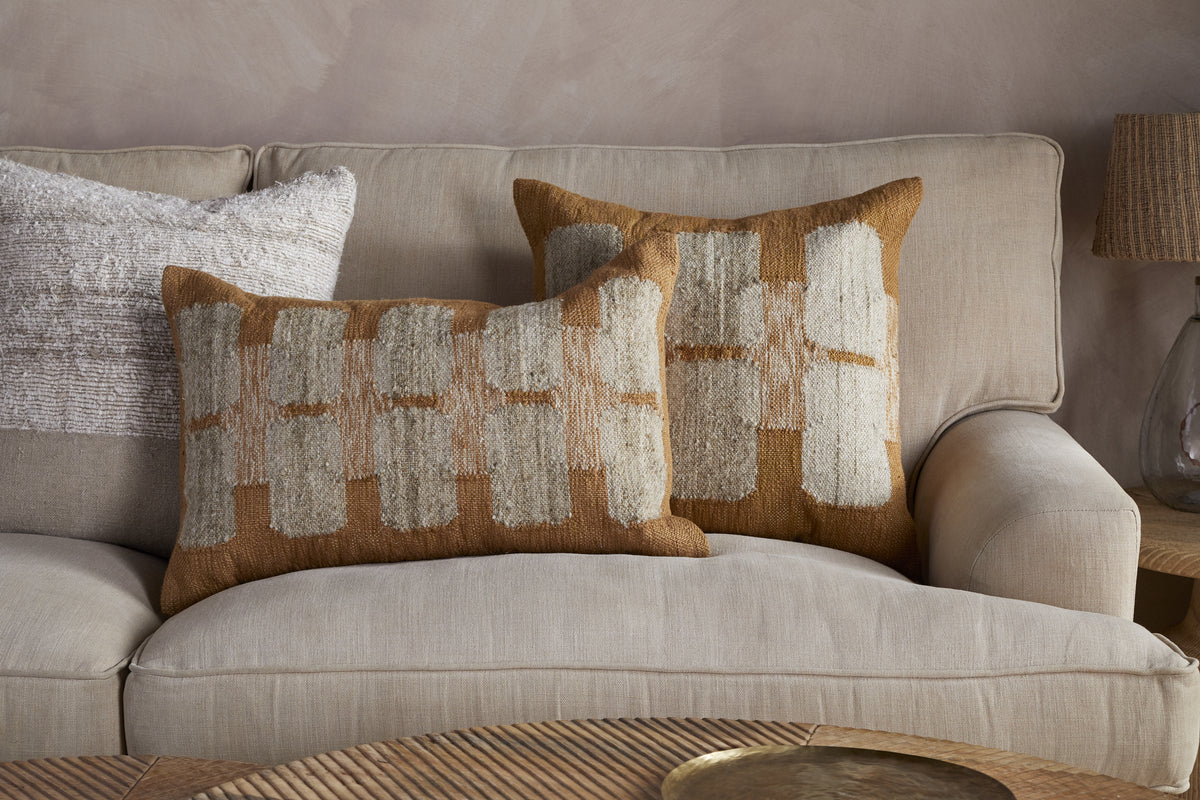 Akki Wool & Cotton Cushion Cover - Ochre-TEXTILES-Nkuku