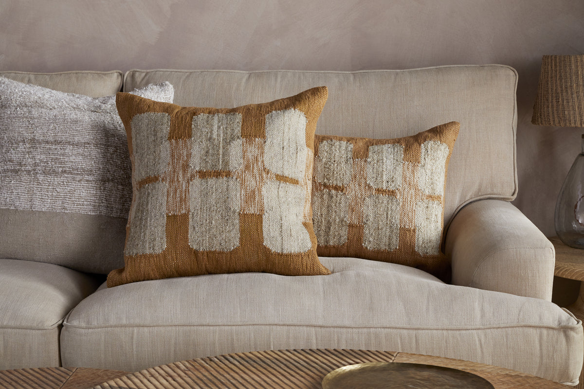 Akki Wool & Cotton Cushion Cover - Ochre-TEXTILES-Nkuku