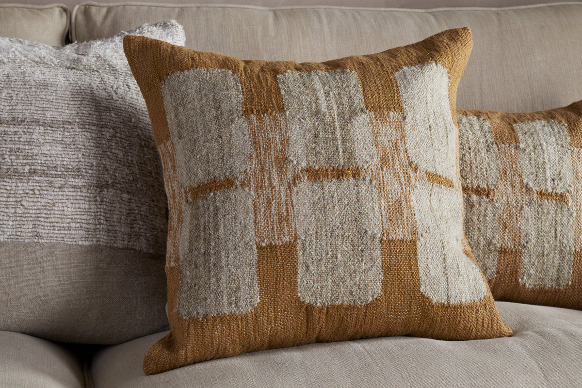 Akki Wool & Cotton Cushion Cover - Ochre-TEXTILES-Nkuku