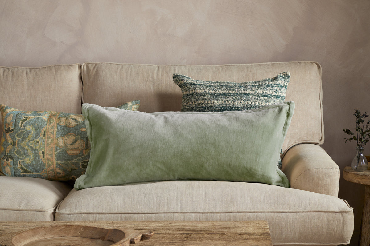Menmai Statement Velvet Lumbar Cushion Cover - Moss Green - 35 x 80cm-TEXTILES-Nkuku