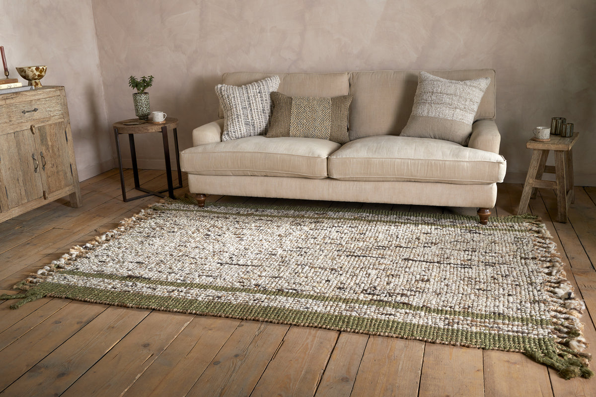 Kanta Jute & Textural Tweed Rug - Olive & Natural - 150 x 240cm-RUGS-Nkuku