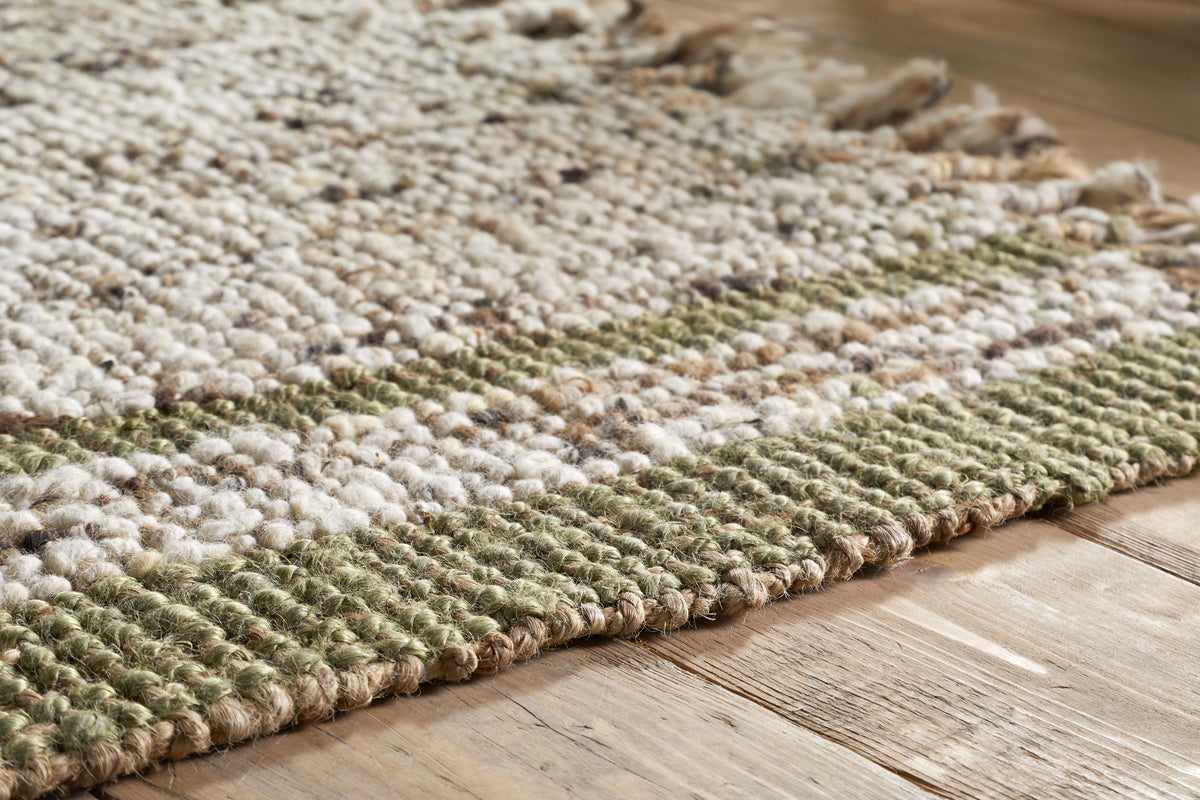 Kanta Jute & Textural Tweed Rug - Olive & Natural - 150 x 240cm-RUGS-Nkuku