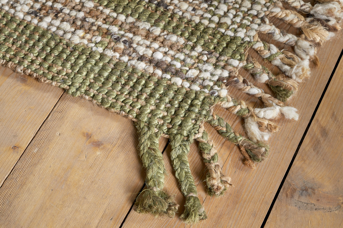 Kanta Jute & Textural Tweed Rug - Olive & Natural - 150 x 240cm-RUGS-Nkuku