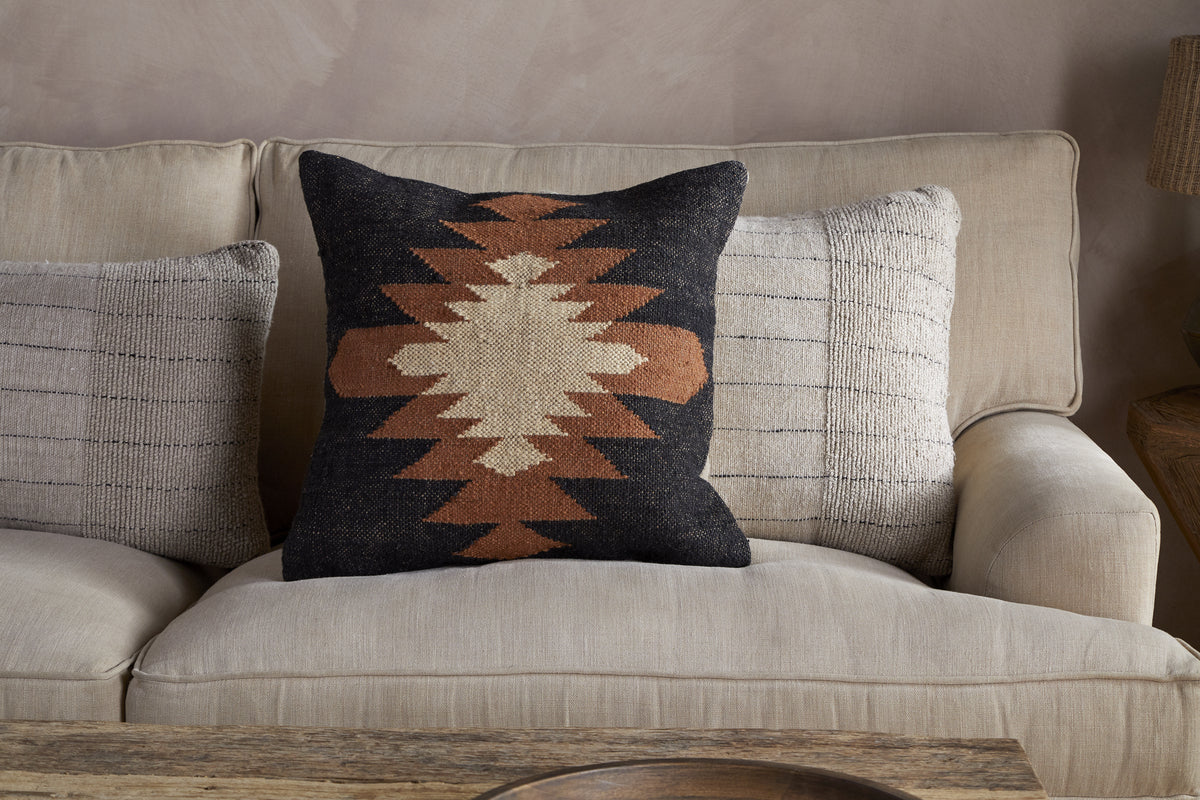 Ayyi Cushion Cover - Black & Brown - 50 x 50cm-TEXTILES-Nkuku