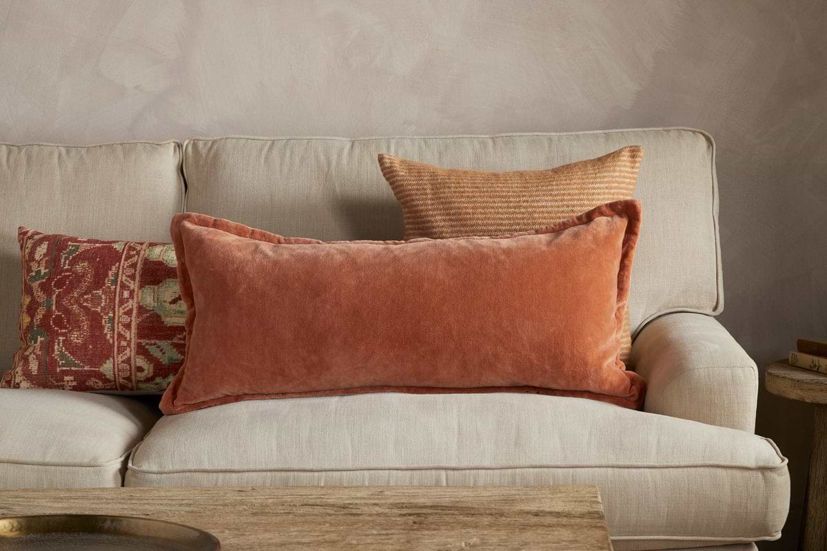 Menmai Statement Velvet Lumbar Cushion Cover - Cinnamon - 35 x 80cm-TEXTILES-Nkuku