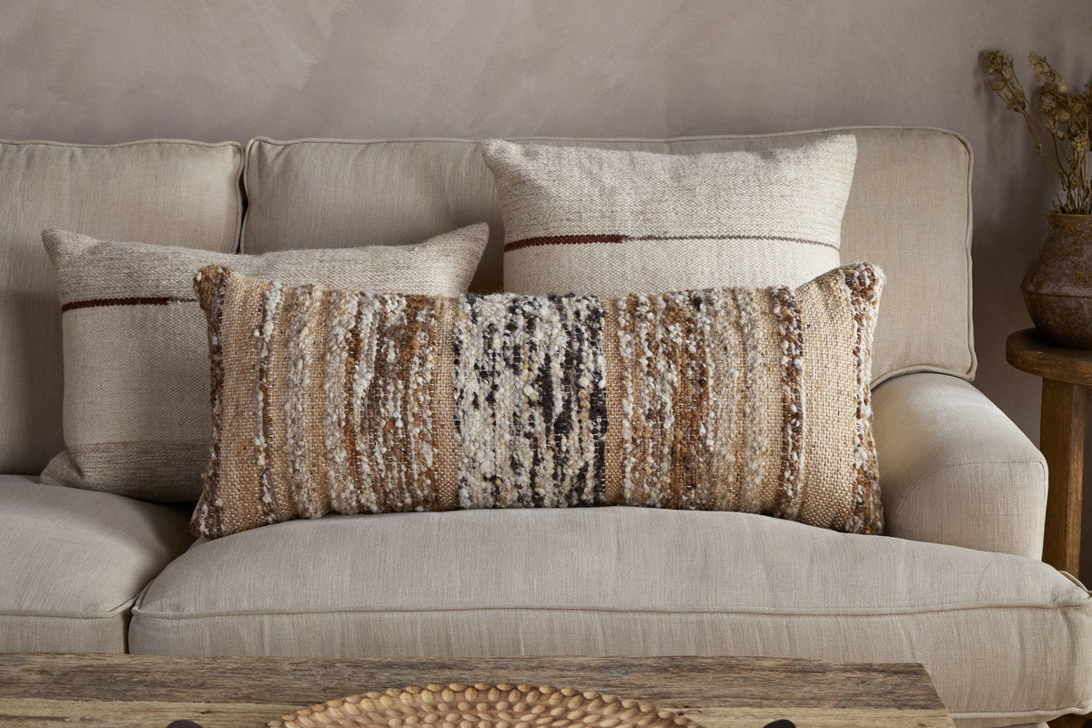 Maua Statement Boucle Lumbar Cushion Cover - Mocha - 35 x 80cm-TEXTILES-Nkuku