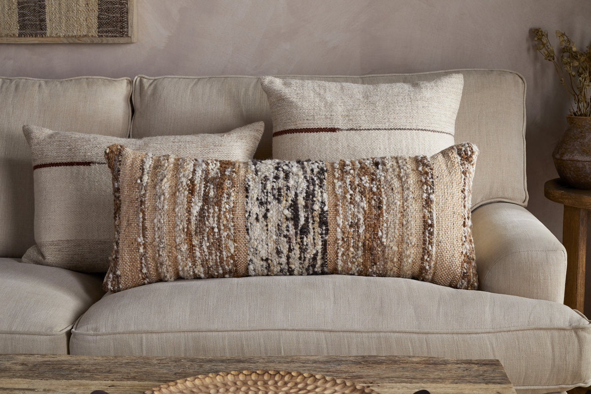 Maua Statement Boucle Lumbar Cushion Cover - Mocha - 35 x 80cm-TEXTILES-Nkuku