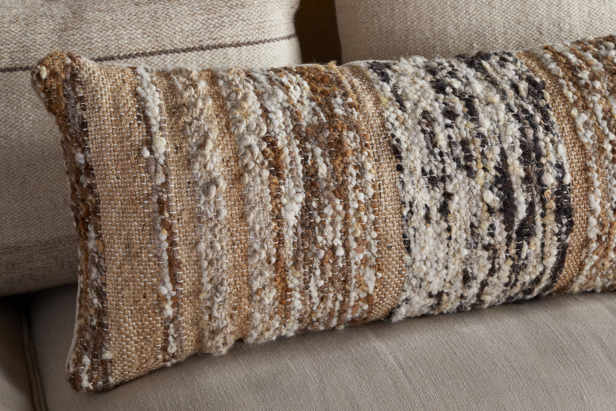Maua Statement Boucle Lumbar Cushion Cover - Mocha - 35 x 80cm-TEXTILES-Nkuku