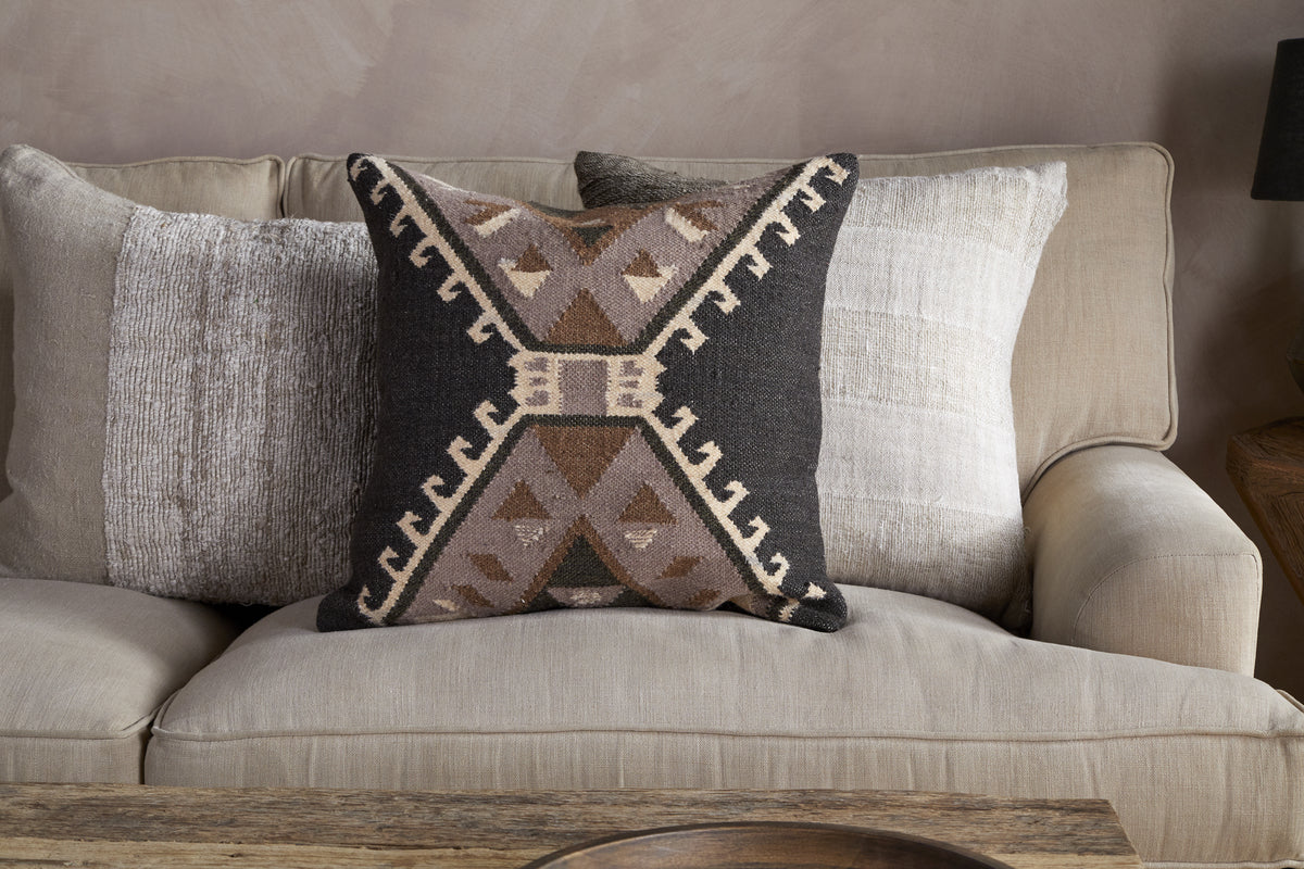 Shukhi Wool & Cotton Cushion Cover - Black & Brown - 50 x 50cm-TEXTILES-Nkuku
