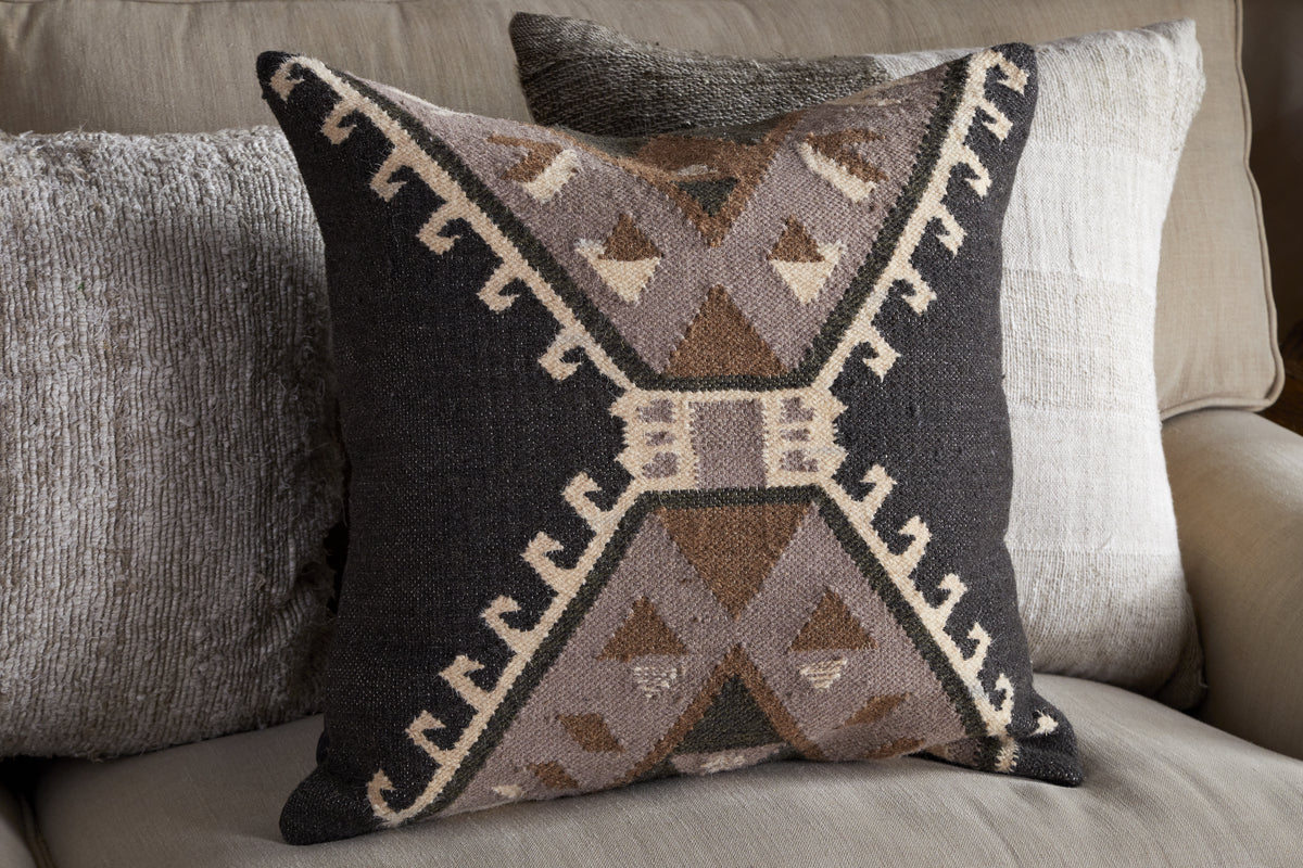 Shukhi Wool & Cotton Cushion Cover - Black & Brown - 50 x 50cm-TEXTILES-Nkuku