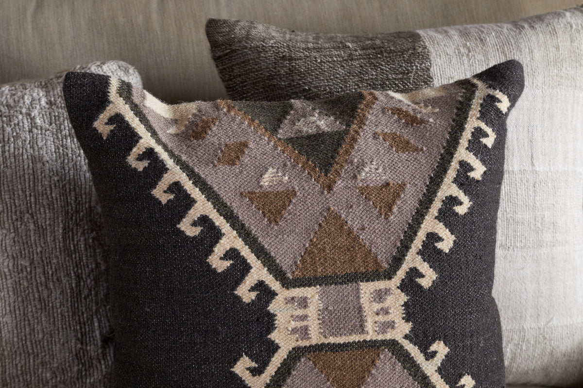 Shukhi Wool & Cotton Cushion Cover - Black & Brown - 50 x 50cm-TEXTILES-Nkuku