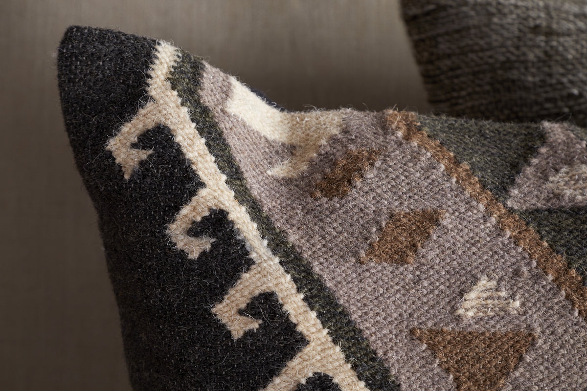 Shukhi Wool & Cotton Cushion Cover - Black & Brown - 50 x 50cm-TEXTILES-Nkuku