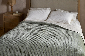 Nidra Velvet & Linen Bed Quilt - Sage Green - 220 x 240cm-TEXTILES-Nkuku
