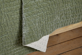 Nidra Velvet & Linen Bed Quilt - Sage Green - 220 x 240cm-TEXTILES-Nkuku