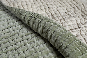 Nidra Velvet & Linen Bed Quilt - Sage Green - 220 x 240cm-TEXTILES-Nkuku