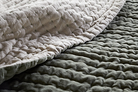 Nidra Velvet & Linen Bed Quilt - Sage Green - 220 x 240cm-TEXTILES-Nkuku
