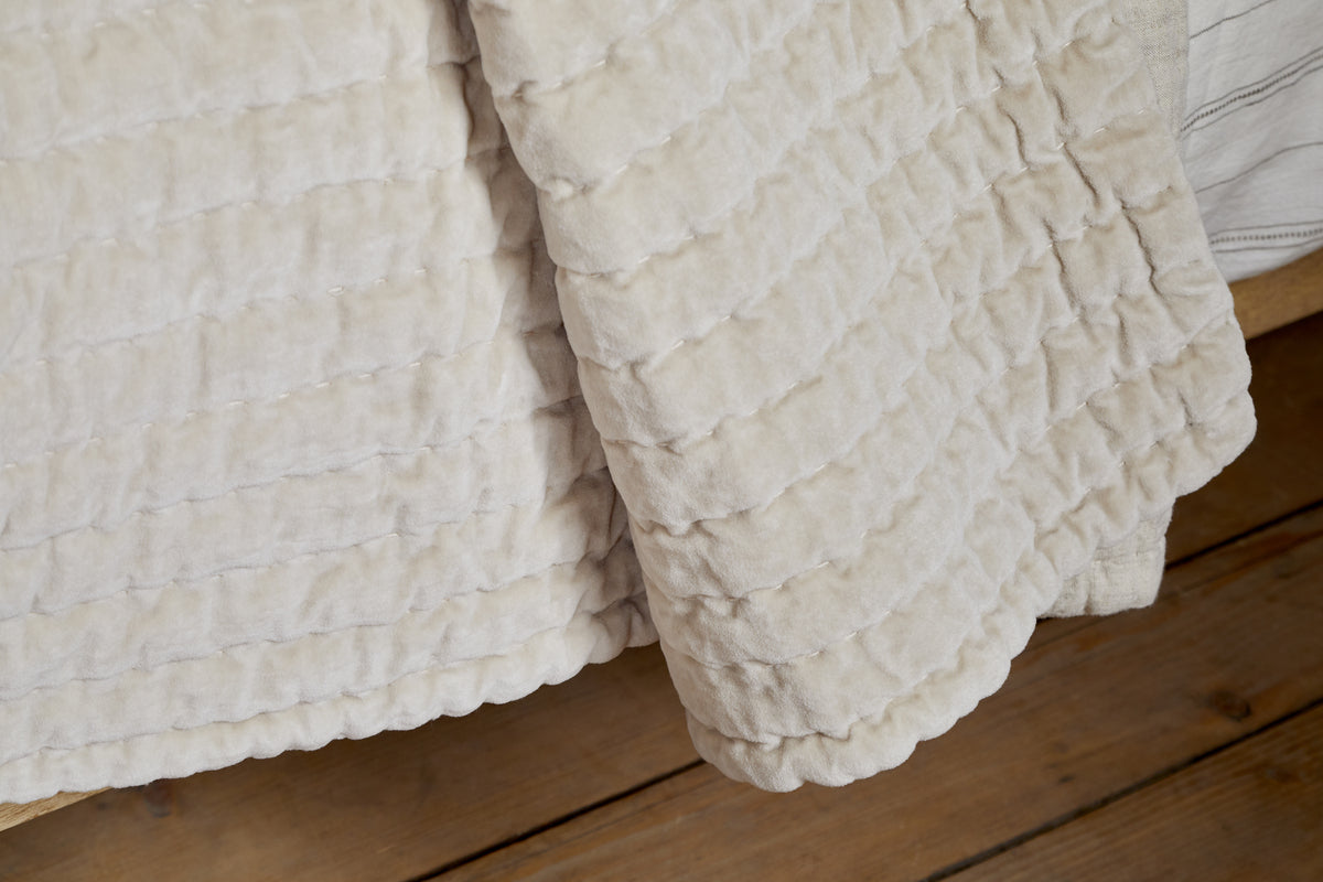 Nidra Velvet & Linen Bed Quilt - Natural - 220 x 240cm-TEXTILES-Nkuku