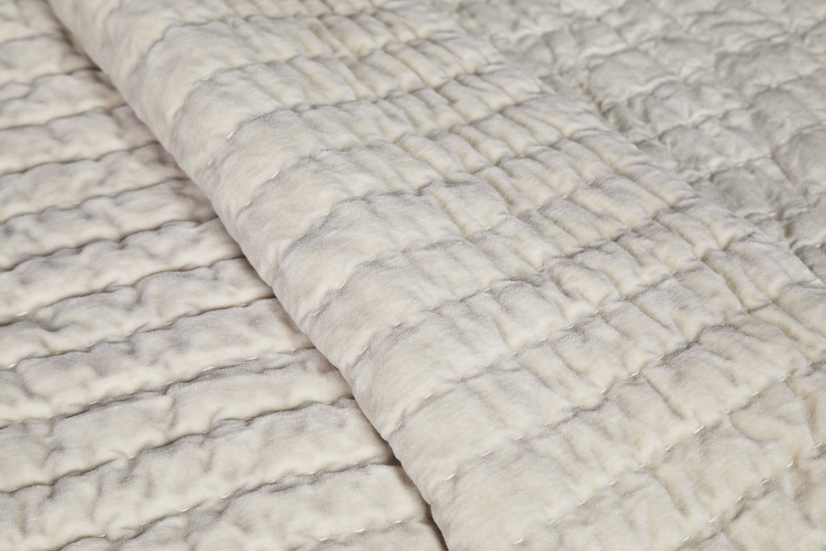 Nidra Velvet & Linen Bed Quilt - Natural - 220 x 240cm-TEXTILES-Nkuku