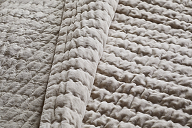 Nidra Velvet & Linen Bed Quilt - Natural - 220 x 240cm-TEXTILES-Nkuku