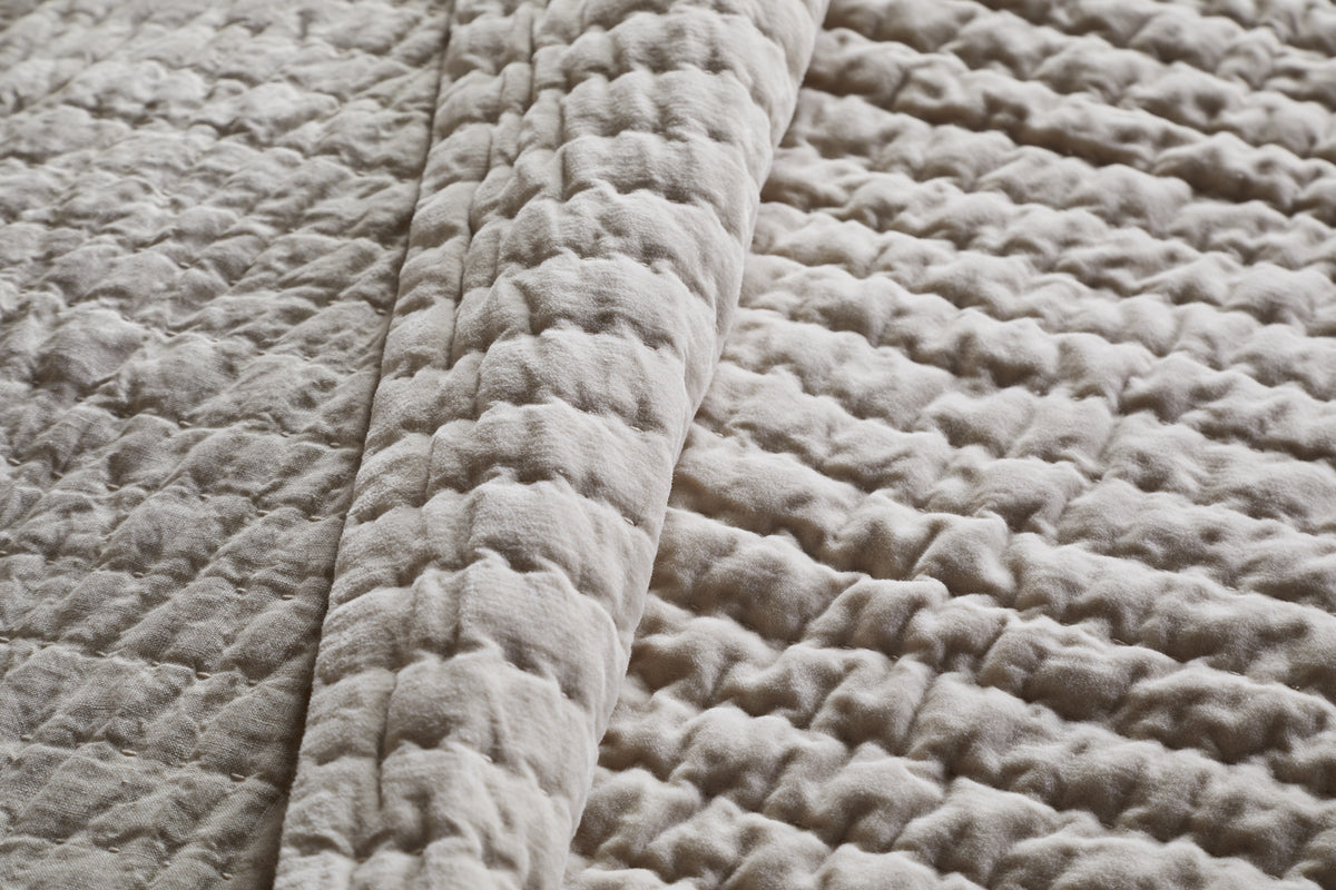 Nidra Velvet & Linen Bed Quilt - Natural - 220 x 240cm-TEXTILES-Nkuku