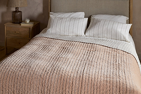 Nidra Velvet & Linen Bed Quilt - Dusty Pink - 220 x 240cm-TEXTILES-Nkuku