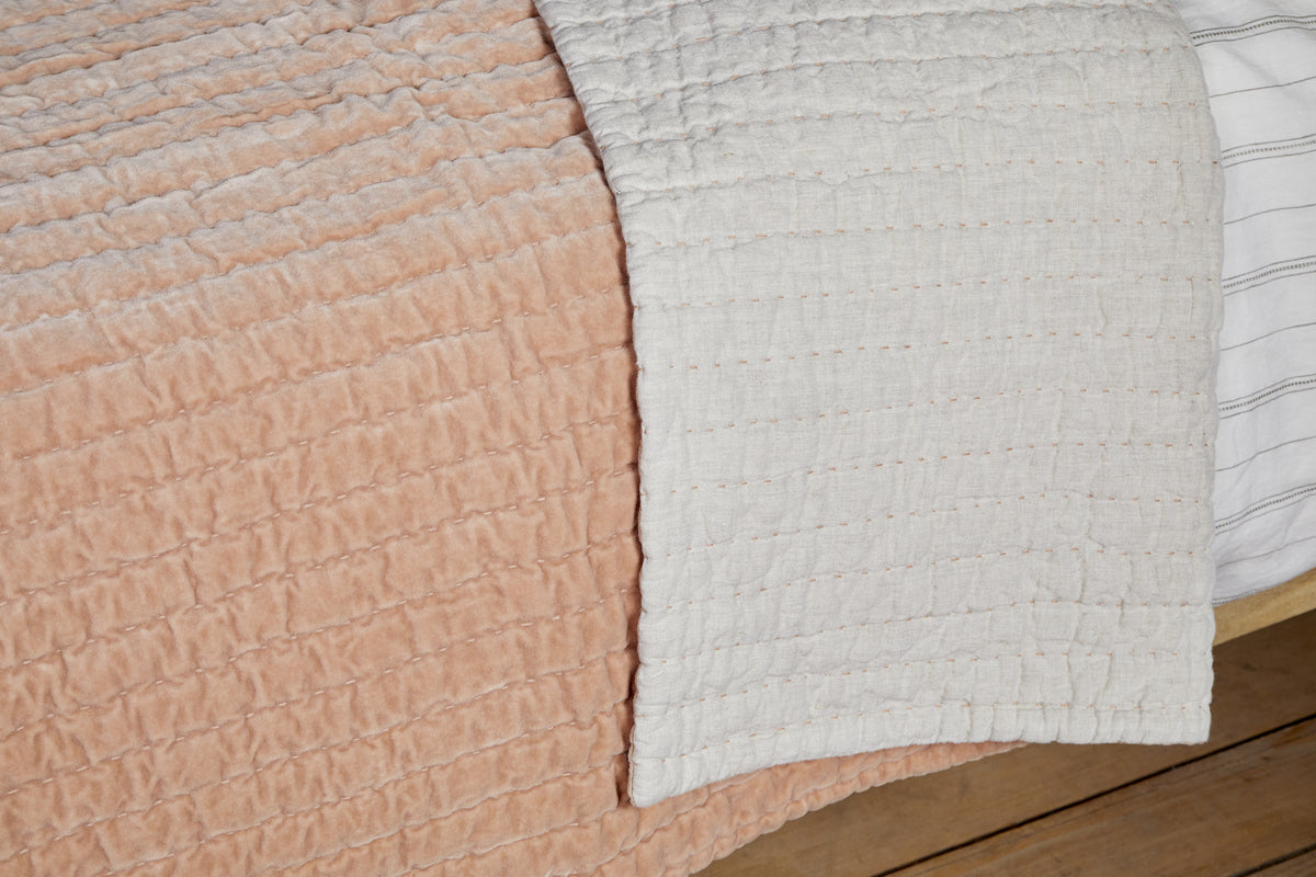 Nidra Velvet & Linen Bed Quilt - Dusty Pink - 220 x 240cm-TEXTILES-Nkuku