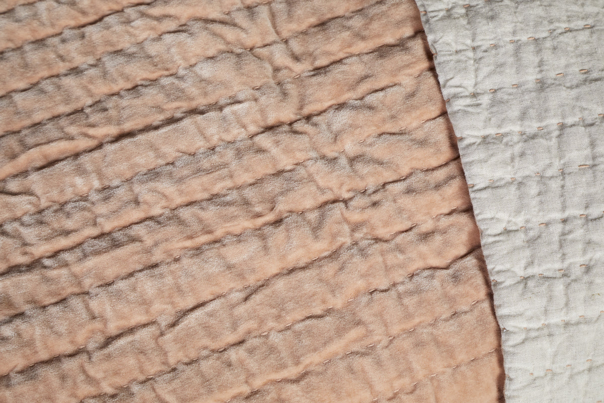 Nidra Velvet & Linen Bed Quilt - Dusty Pink - 220 x 240cm-TEXTILES-Nkuku