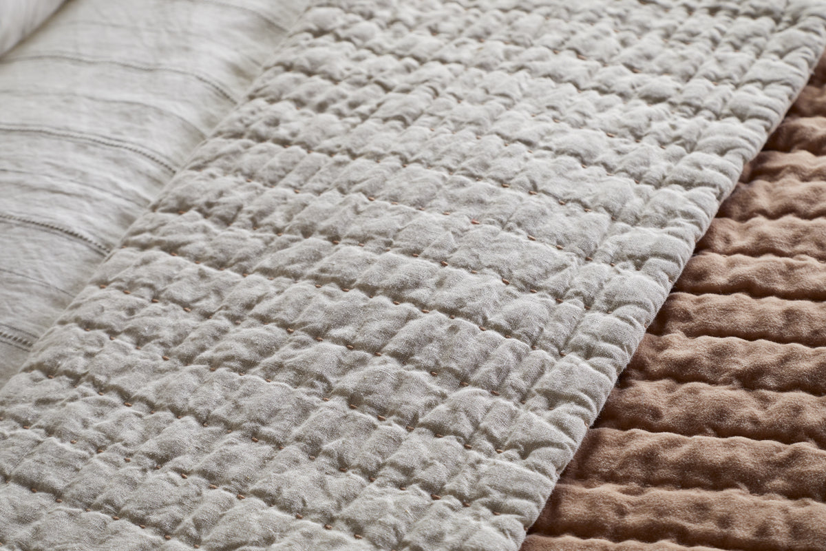Nidra Velvet & Linen Bed Quilt - Dusty Pink - 220 x 240cm-TEXTILES-Nkuku