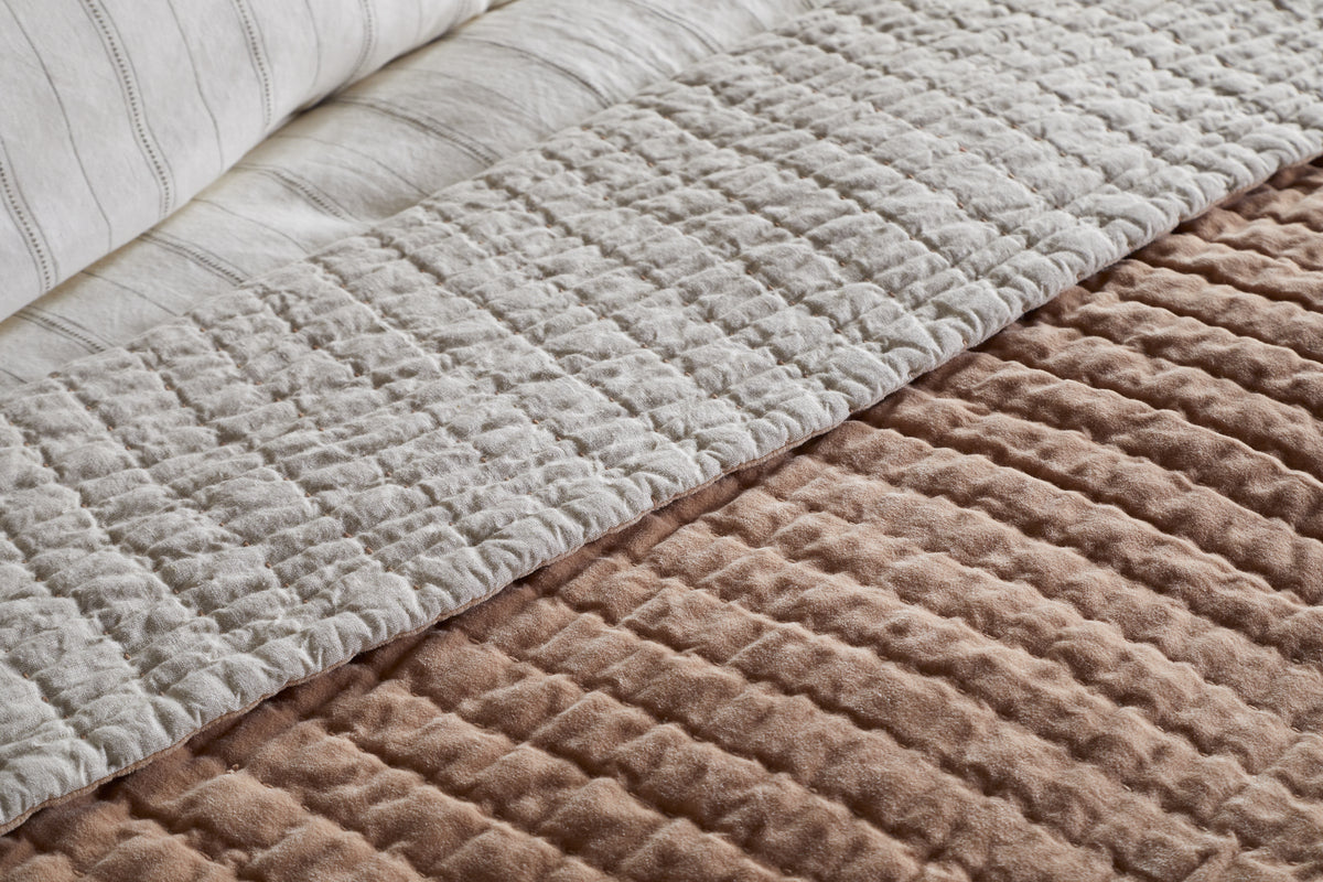 Nidra Velvet & Linen Bed Quilt - Dusty Pink - 220 x 240cm-TEXTILES-Nkuku