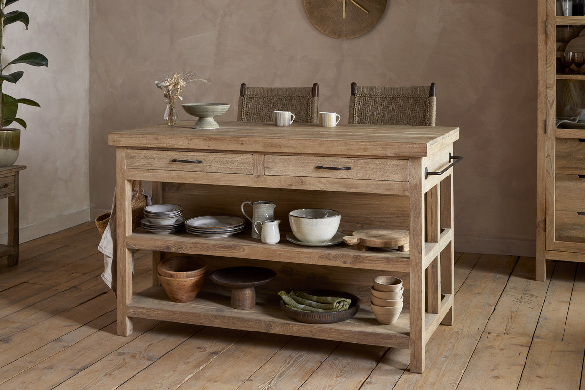 Tivu Reclaimed Wood Kitchen Island - Natural-STORAGE FURNITURE-Nkuku