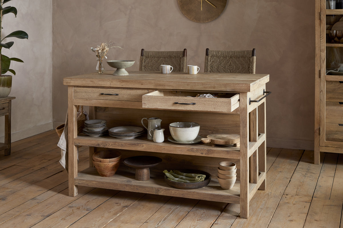 Tivu Reclaimed Wood Kitchen Island - Natural-STORAGE FURNITURE-Nkuku