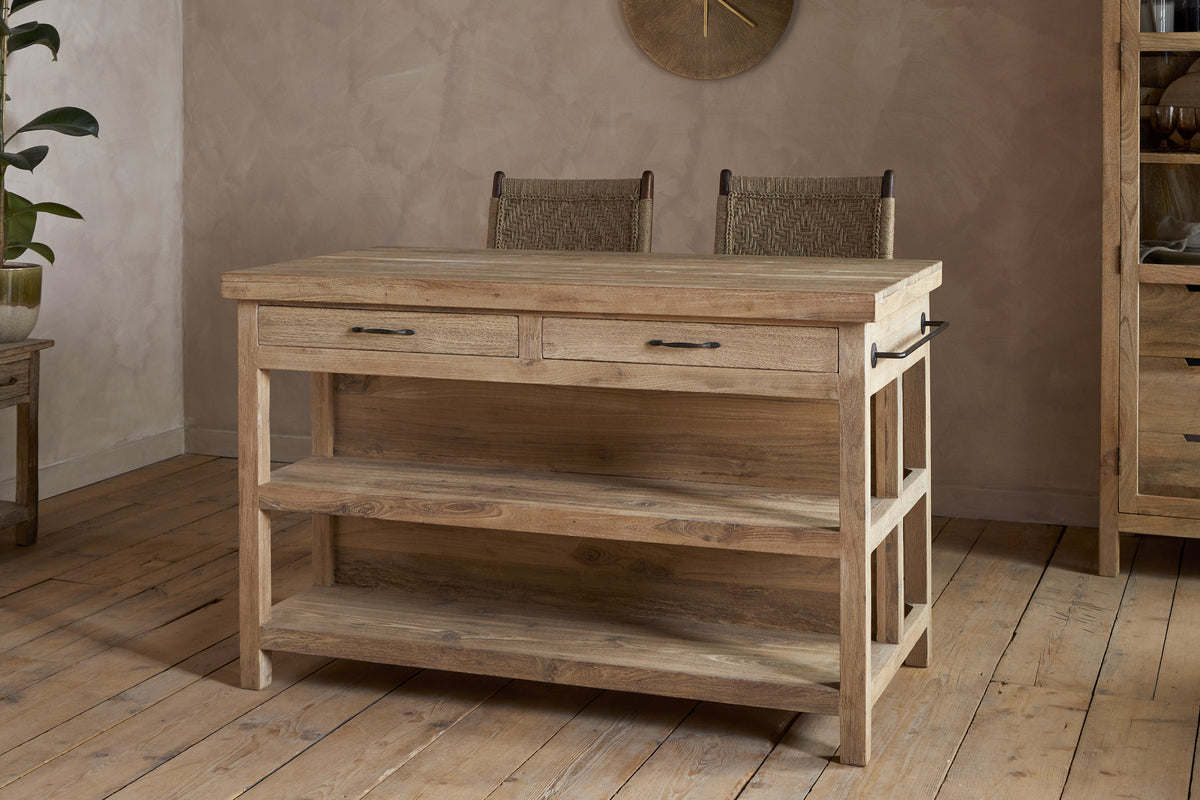 Tivu Reclaimed Wood Kitchen Island - Natural-STORAGE FURNITURE-Nkuku