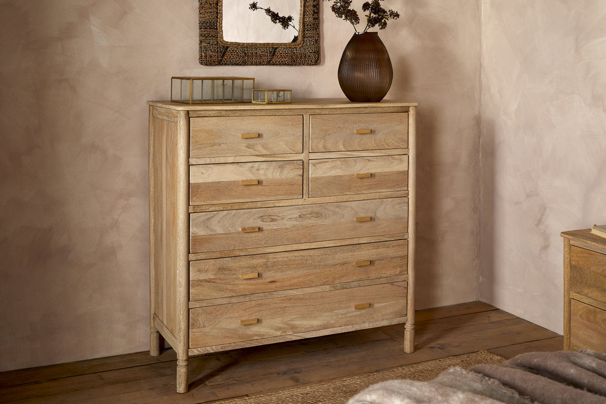 Sri Mango Wood Chest of Drawers - Natural-BEDROOM FURNITURE-Nkuku
