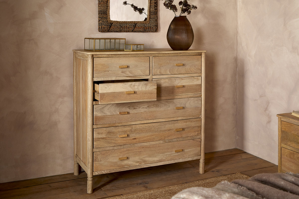Sri Mango Wood Chest of Drawers - Natural-BEDROOM FURNITURE-Nkuku