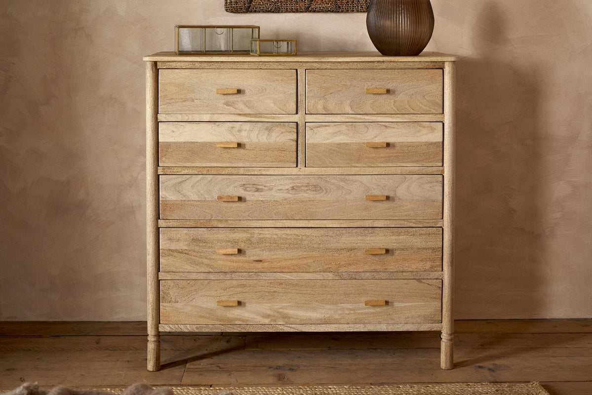 Sri Mango Wood Chest of Drawers - Natural-BEDROOM FURNITURE-Nkuku