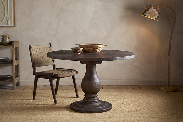 Laya Carved Wood Dining Table - Chocolate Brown-TABLES-Nkuku