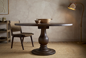 Laya Carved Wood Dining Table - Chocolate Brown