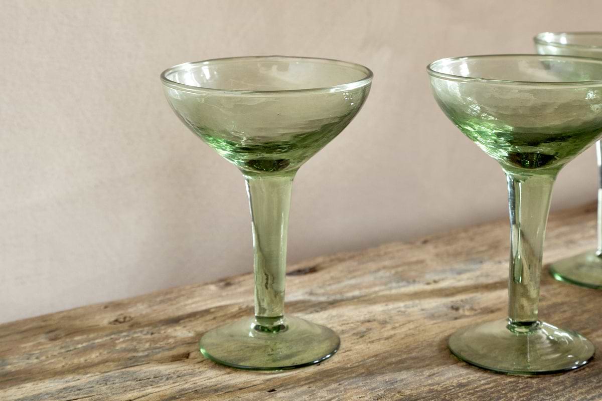 Yala Hammered Champagne Coupe - Sage Green - (Set of 4)
