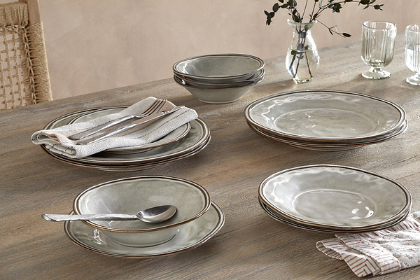 Pedra Dinnerware Set - Pewter - (Set of 12)-TABLEWARE-Nkuku