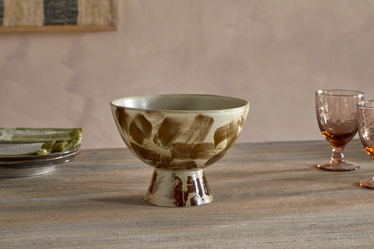 Terra Footed Bowl - Khaki Green-SERVEWARE-Nkuku