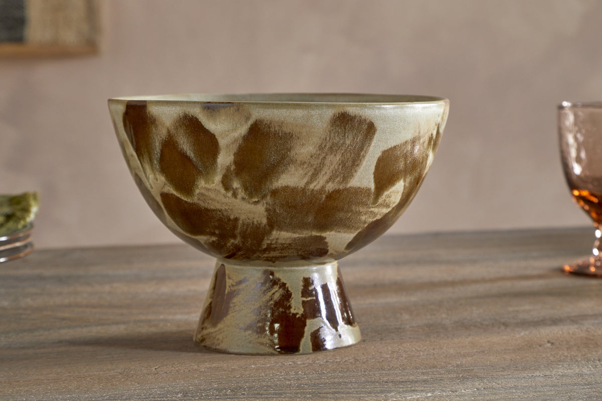 Terra Footed Bowl - Khaki Green-SERVEWARE-Nkuku