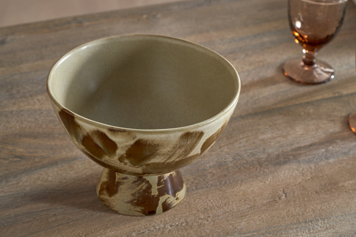 Terra Footed Bowl - Khaki Green-SERVEWARE-Nkuku