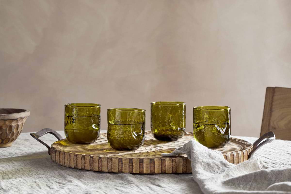 Chandani Tumbler - Green - Short (Set of 4)-GLASSWARE-Nkuku