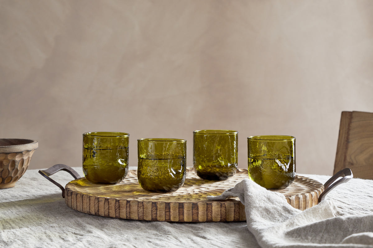 Chandani Tumbler - Green - Short (Set of 4)-GLASSWARE-Nkuku