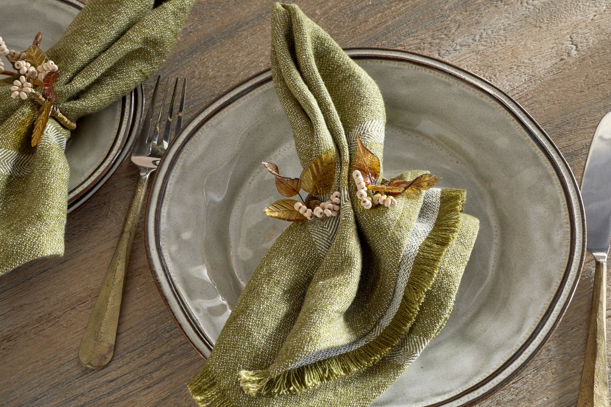 Parili Glass Leaf Napkin Rings - Natural & Rust - (Set of 4)-KITCHEN & DINING ACCESSORIES-Nkuku
