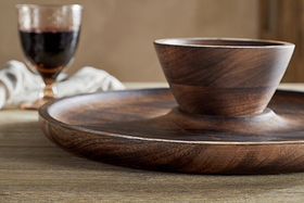 Sindar Serving Tray with Bowl - Natural-SERVEWARE-Nkuku