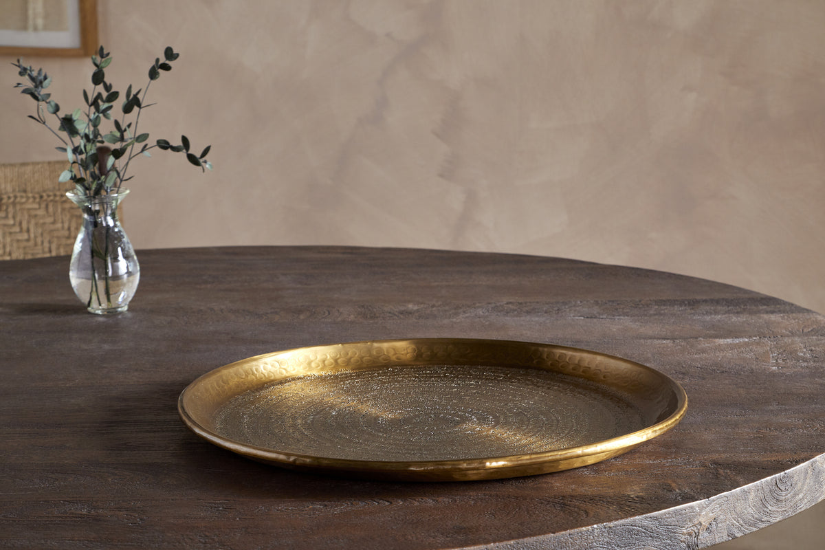 Dhanya Round Tray - Antique Brass-SERVEWARE-Nkuku