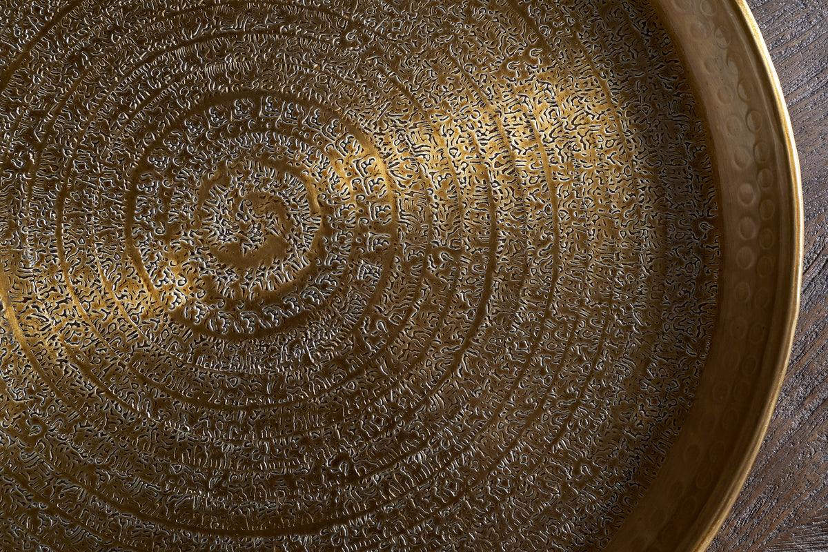 Dhanya Round Tray - Antique Brass-SERVEWARE-Nkuku